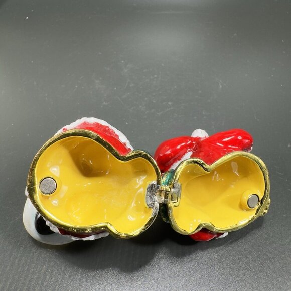 Santa Claus Christmas Enamel Over Metal Bejeweled Hinged Trinket Box Pill Box - Picture 7 of 13